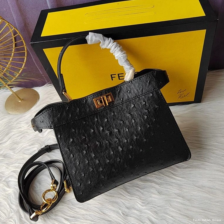 Fendi Ostrich Black Peekaboo Leather ISeeU Petite Bag In 0708